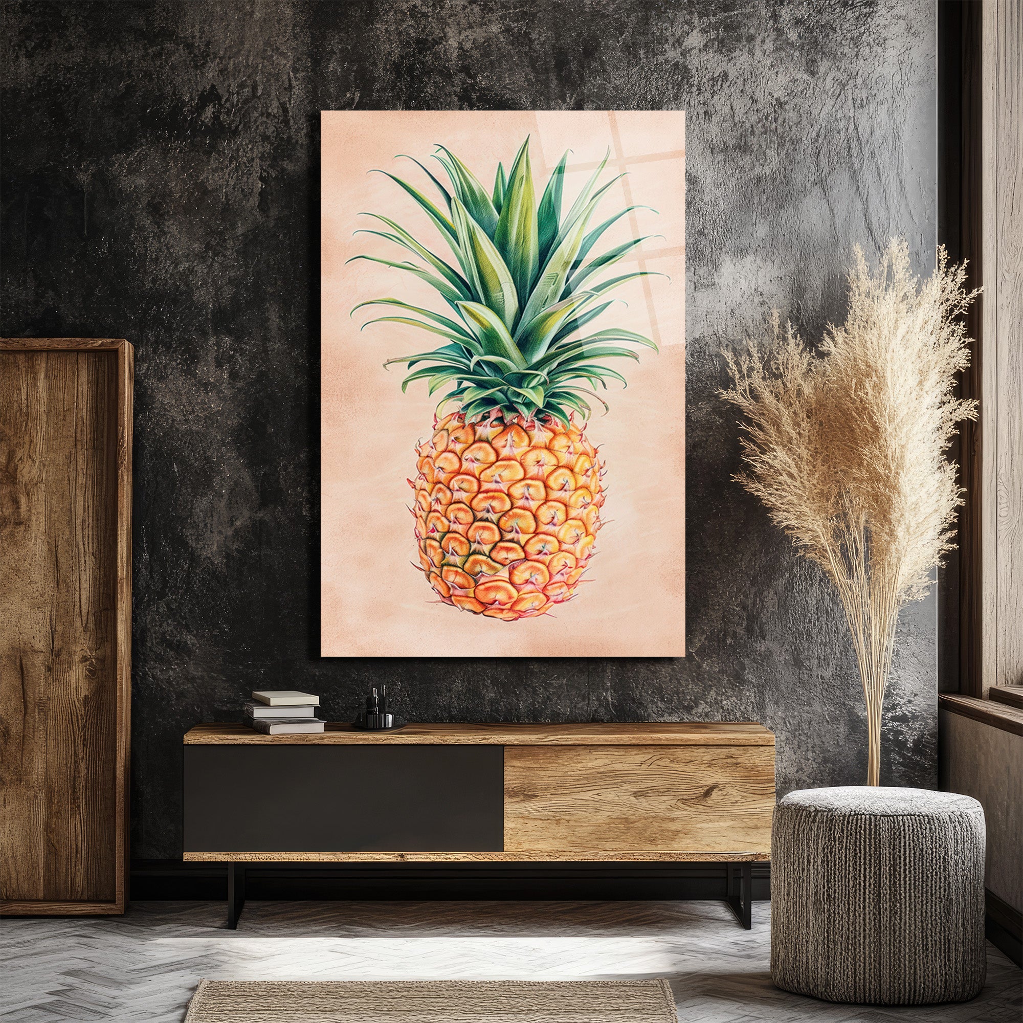 Tropikal Ananas Cam Tablo - Yaz Enerjisi Duvar Sanatı