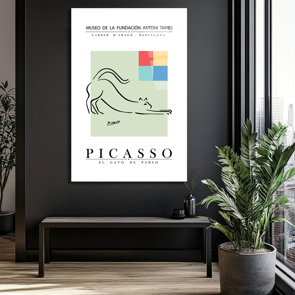 Picasso El Gato de Pablo Minimalist Kedi Tasarımı Cam Tablo