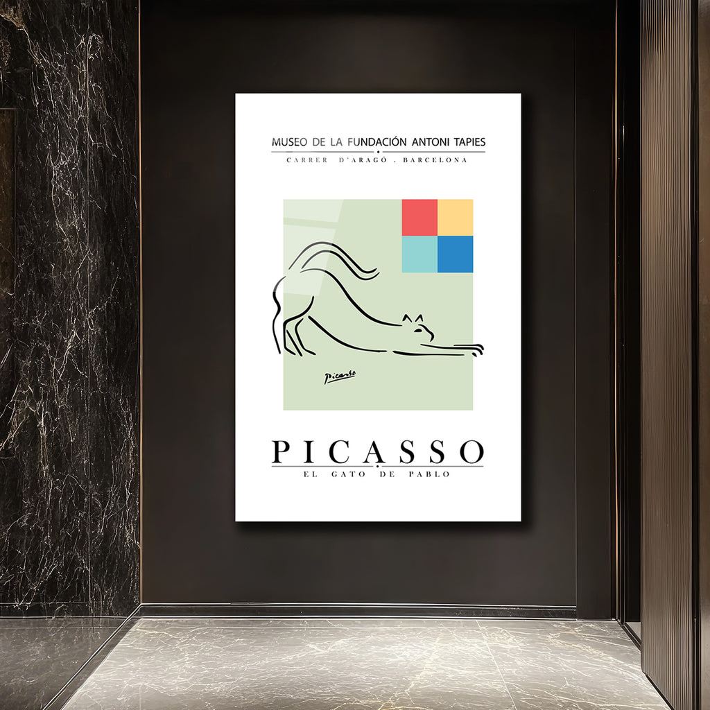 Picasso El Gato de Pablo Minimalist Kedi Tasarımı Cam Tablo