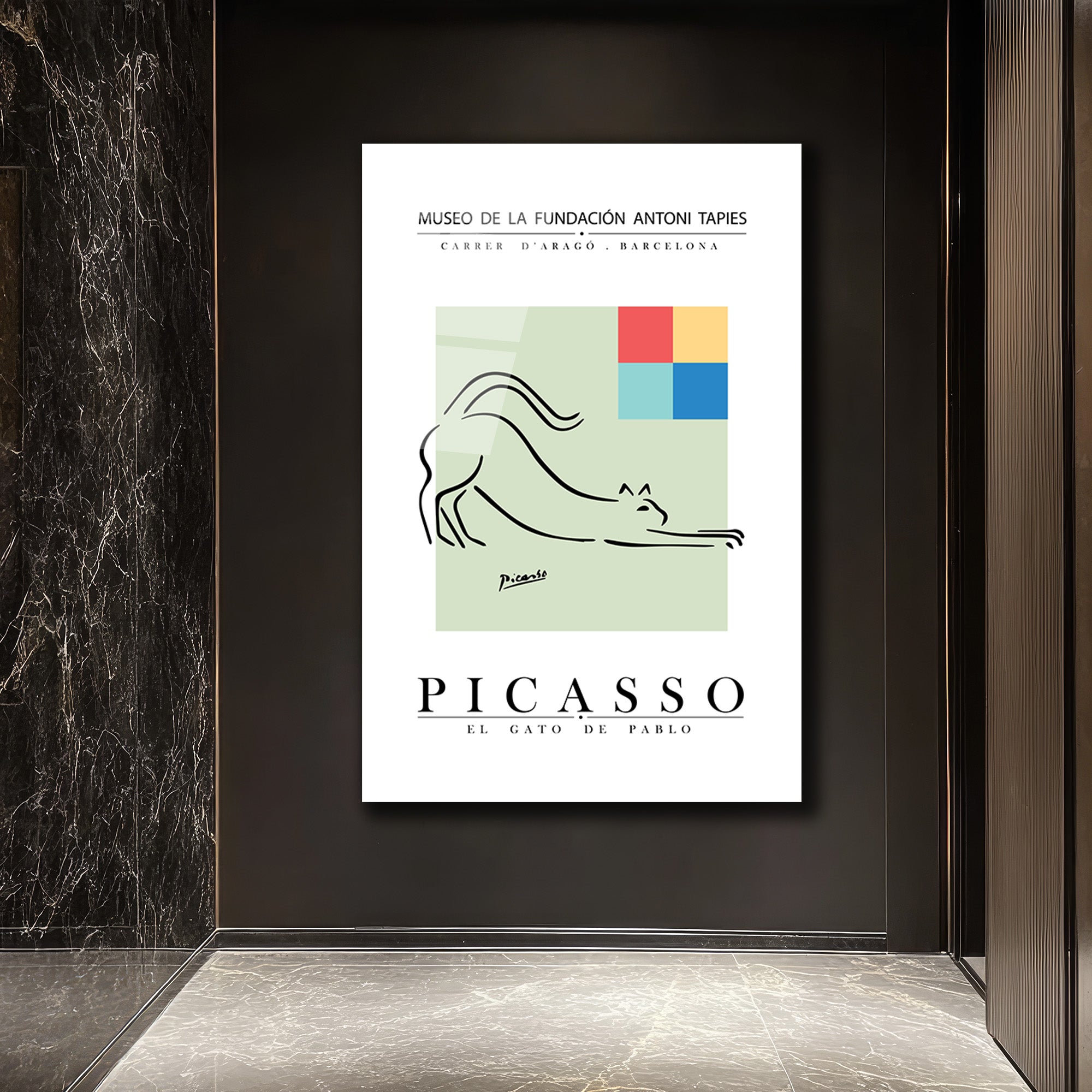 Picasso El Gato de Pablo Minimalist Kedi Tasarımı Cam Tablo