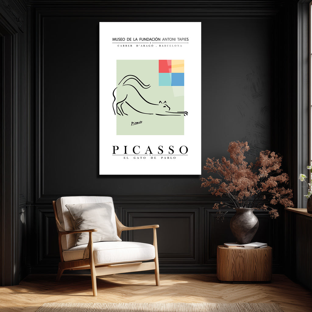 Picasso El Gato de Pablo Minimalist Kedi Tasarımı Cam Tablo