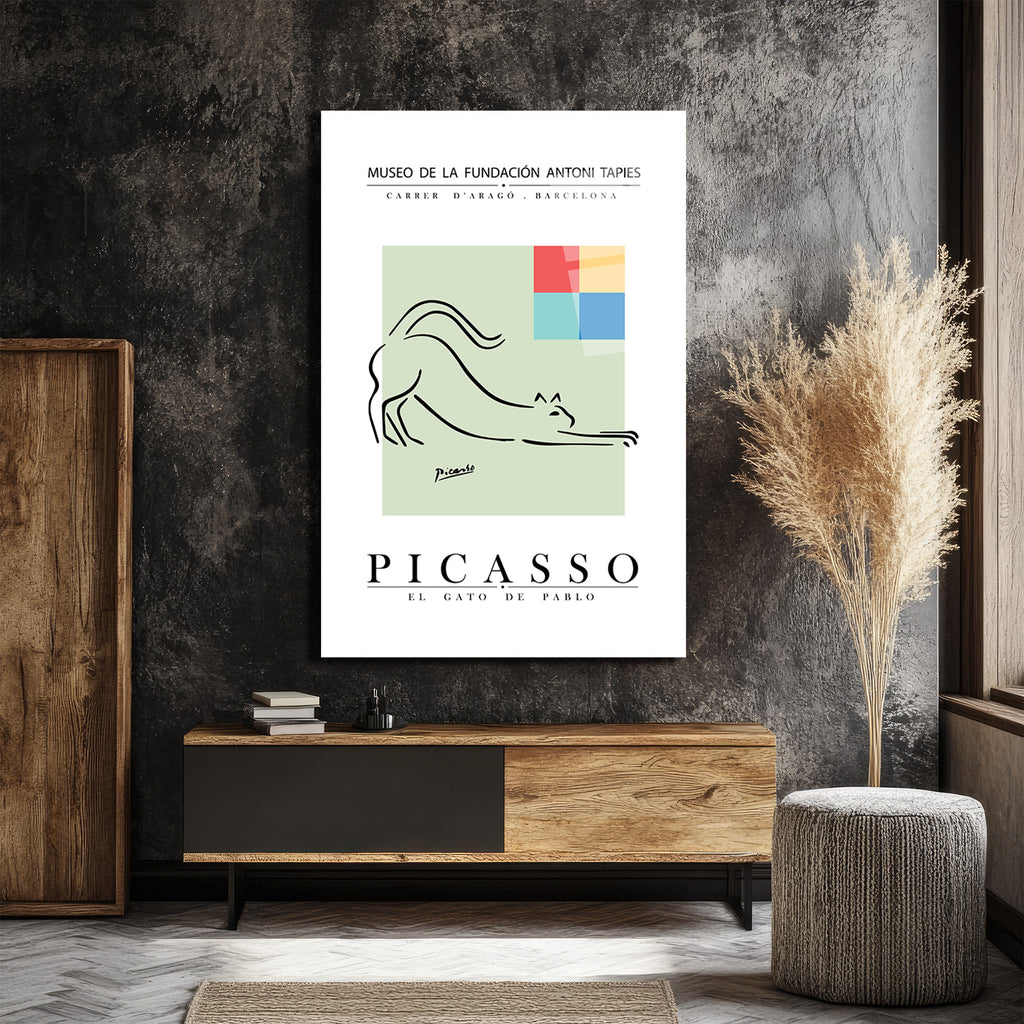 Picasso El Gato de Pablo Minimalist Kedi Tasarımı Cam Tablo