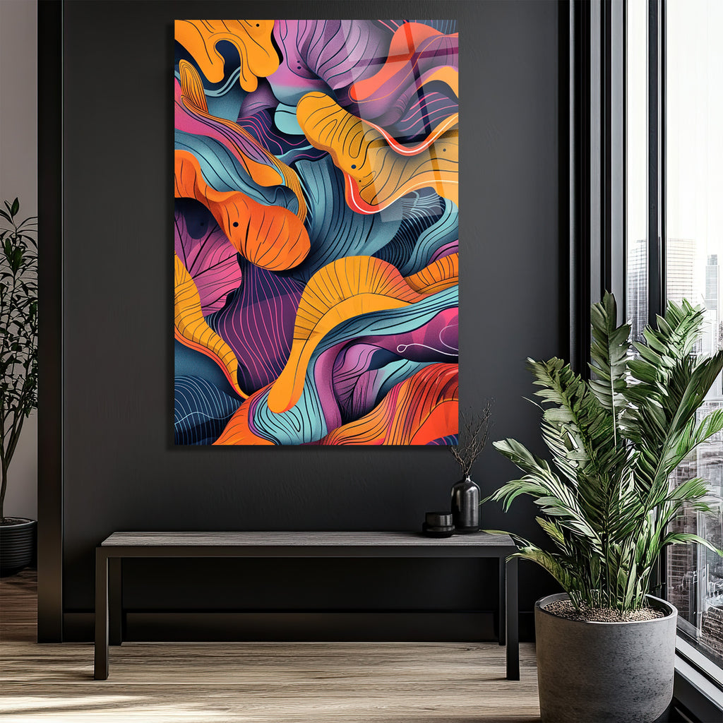 Canlı Akışkan Desenler Modern Cam Tablo