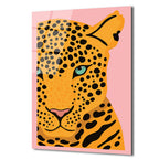 Cesur Bakış: Pembe Arka Plan Leopard Desenli Modern Cam Tablo