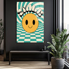 Retro Smiley Yüz ve Optik İllüzyonlu Smile Cam Tablo