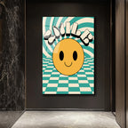 Retro Smiley Yüz ve Optik İllüzyonlu Smile Cam Tablo