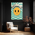 Retro Smiley Yüz ve Optik İllüzyonlu Smile Cam Tablo