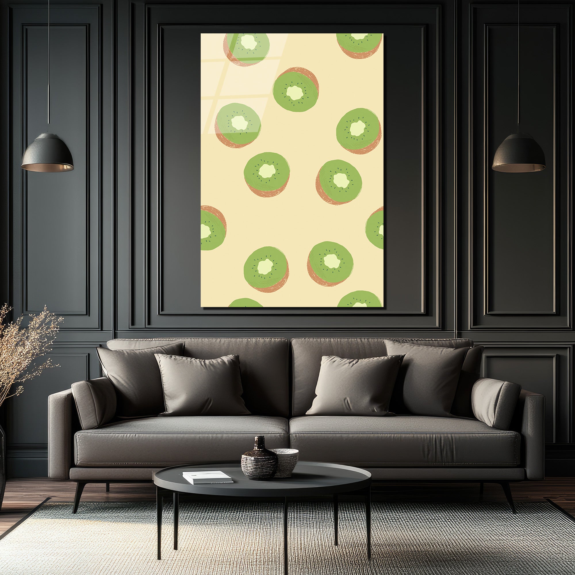 Canlı Kiwi Dilimleri Desenli Modern Cam Tablo