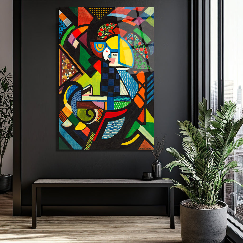 Modern Soyut Kübist Sanat Cam Tablo - Glazella Özel Koleksiyon