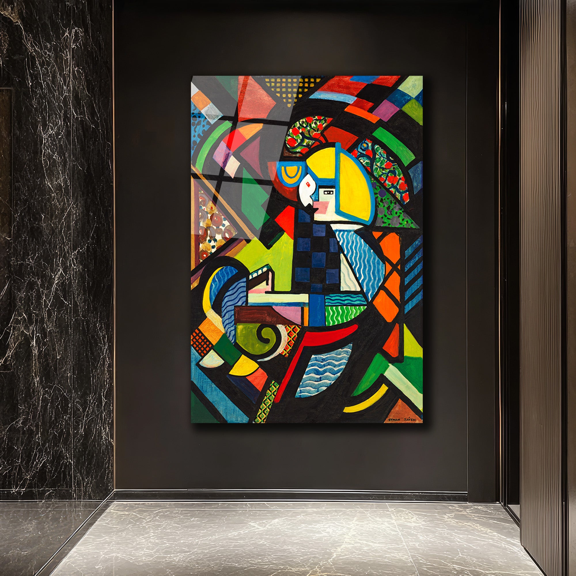 Modern Soyut Kübist Sanat Cam Tablo - Glazella Özel Koleksiyon