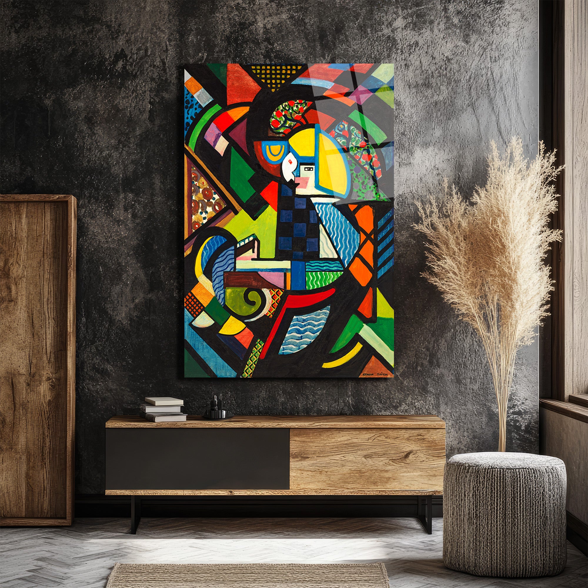 Modern Soyut Kübist Sanat Cam Tablo - Glazella Özel Koleksiyon