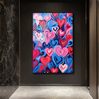 Canlı Kalpler Desenli Modern Cam Tablo - Aşk Dolu Duvar Sanatı