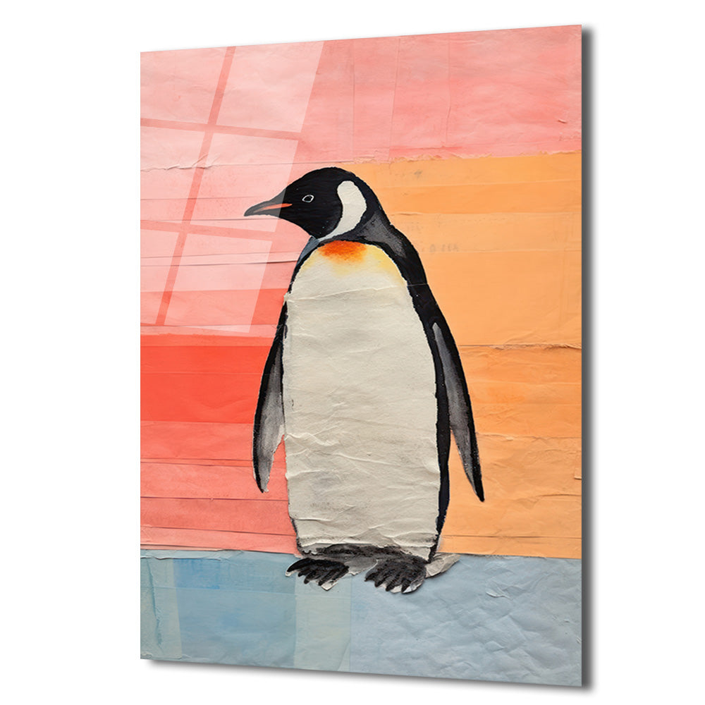 Neşeli Penguen Cam Tablo: Modern Sanat ve Renklerin Dansı
