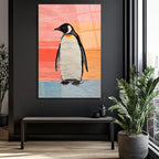 Neşeli Penguen Cam Tablo: Modern Sanat ve Renklerin Dansı
