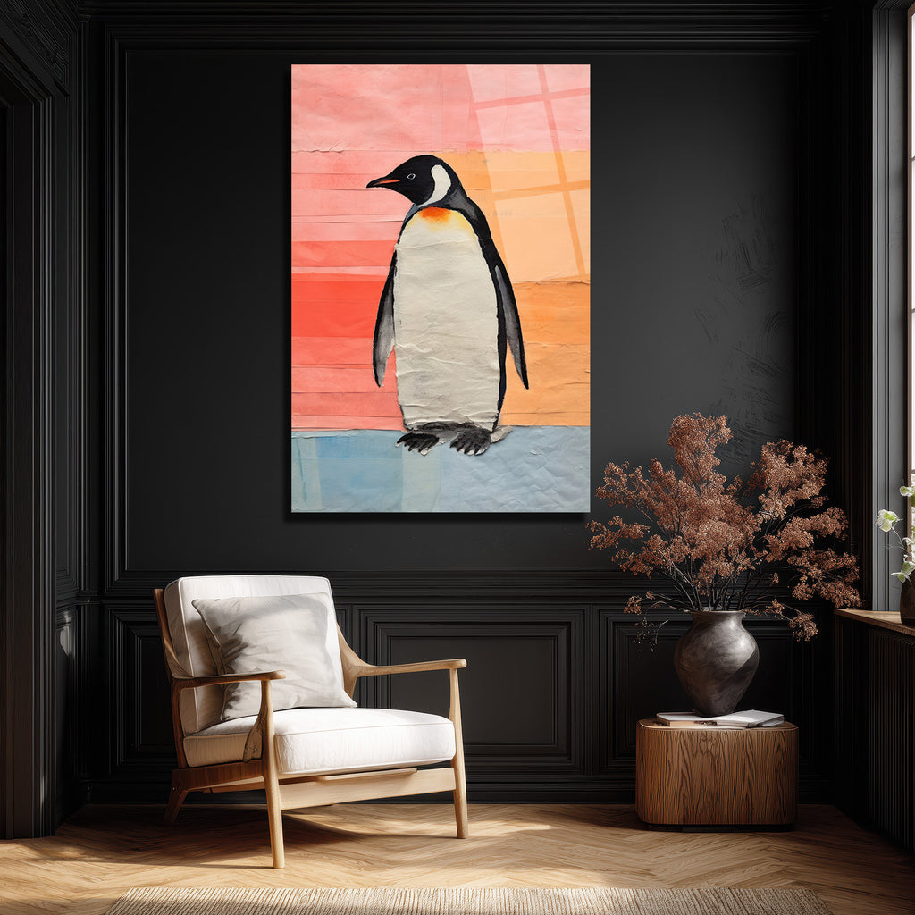 Neşeli Penguen Cam Tablo: Modern Sanat ve Renklerin Dansı