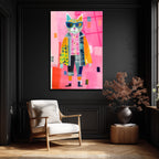 Güneş Gözlüklü Patchwork Kedi Cam Tablo - Modern Sanat Duvar Dekoru