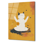 Zen Kedi Meditasyon Temalı Modern Cam Tablo