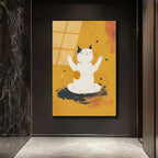 Zen Kedi Meditasyon Temalı Modern Cam Tablo