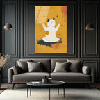 Zen Kedi Meditasyon Temalı Modern Cam Tablo