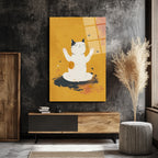 Zen Kedi Meditasyon Temalı Modern Cam Tablo