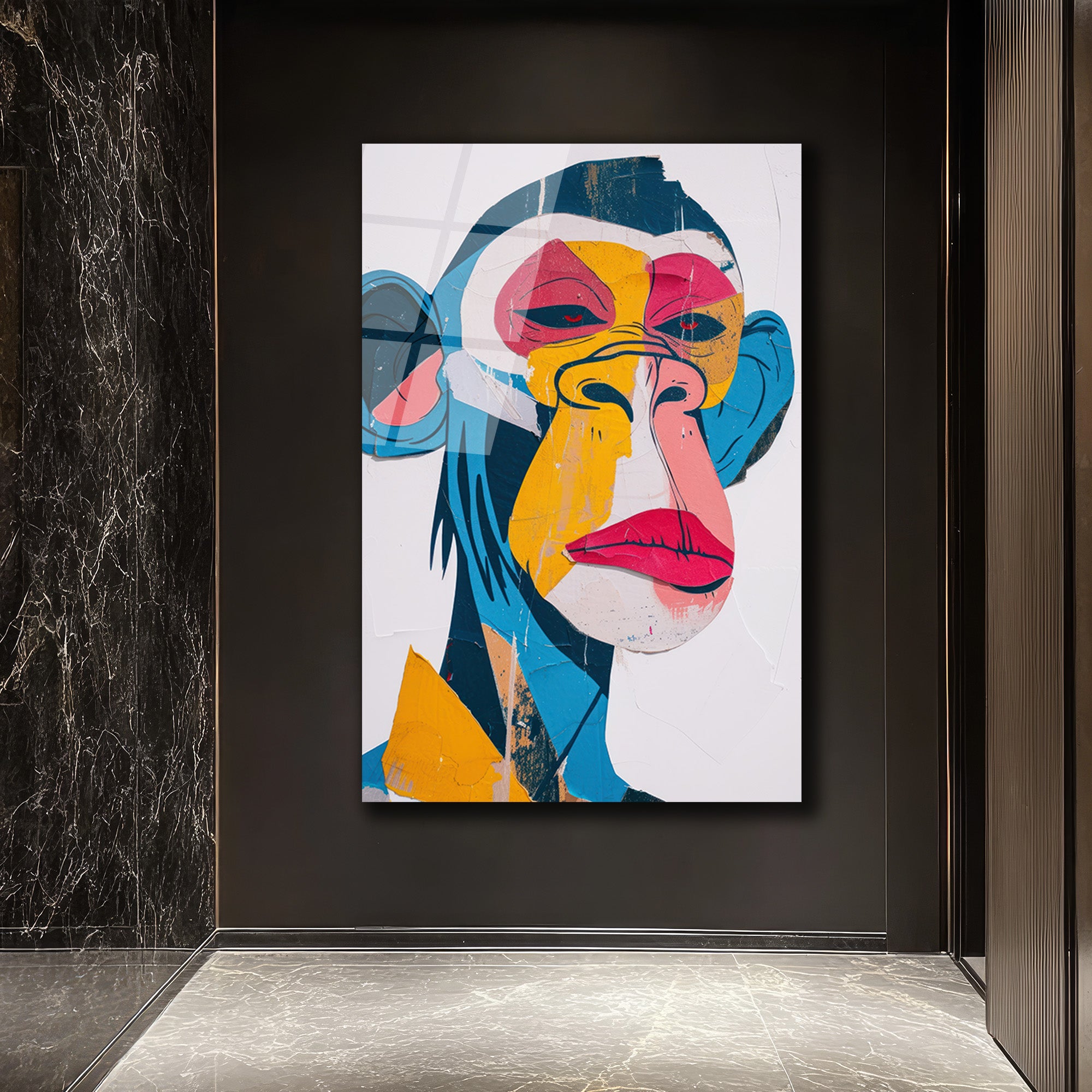 Canlı Renklerle Pop Art Maymun Cam Tablo