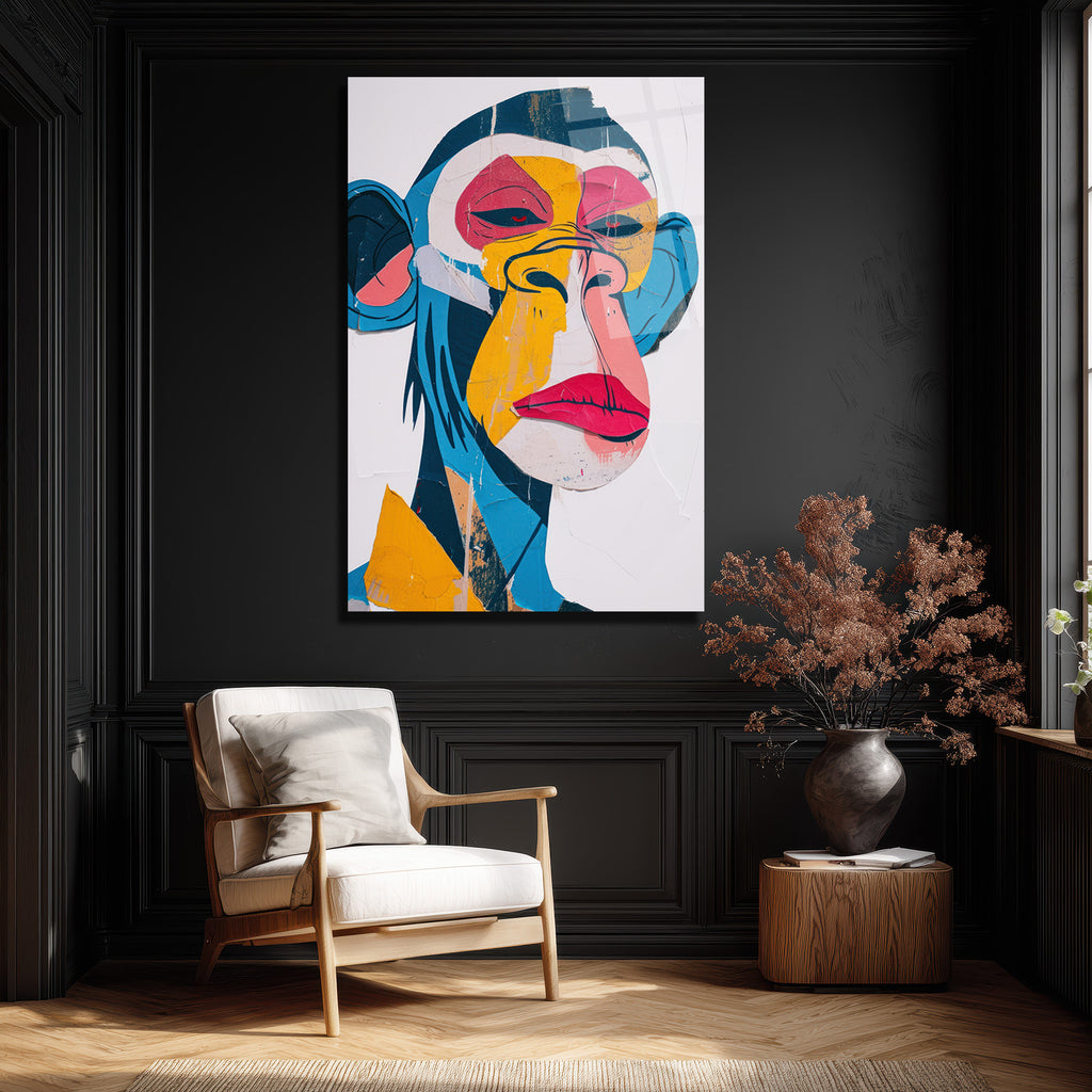 Canlı Renklerle Pop Art Maymun Cam Tablo