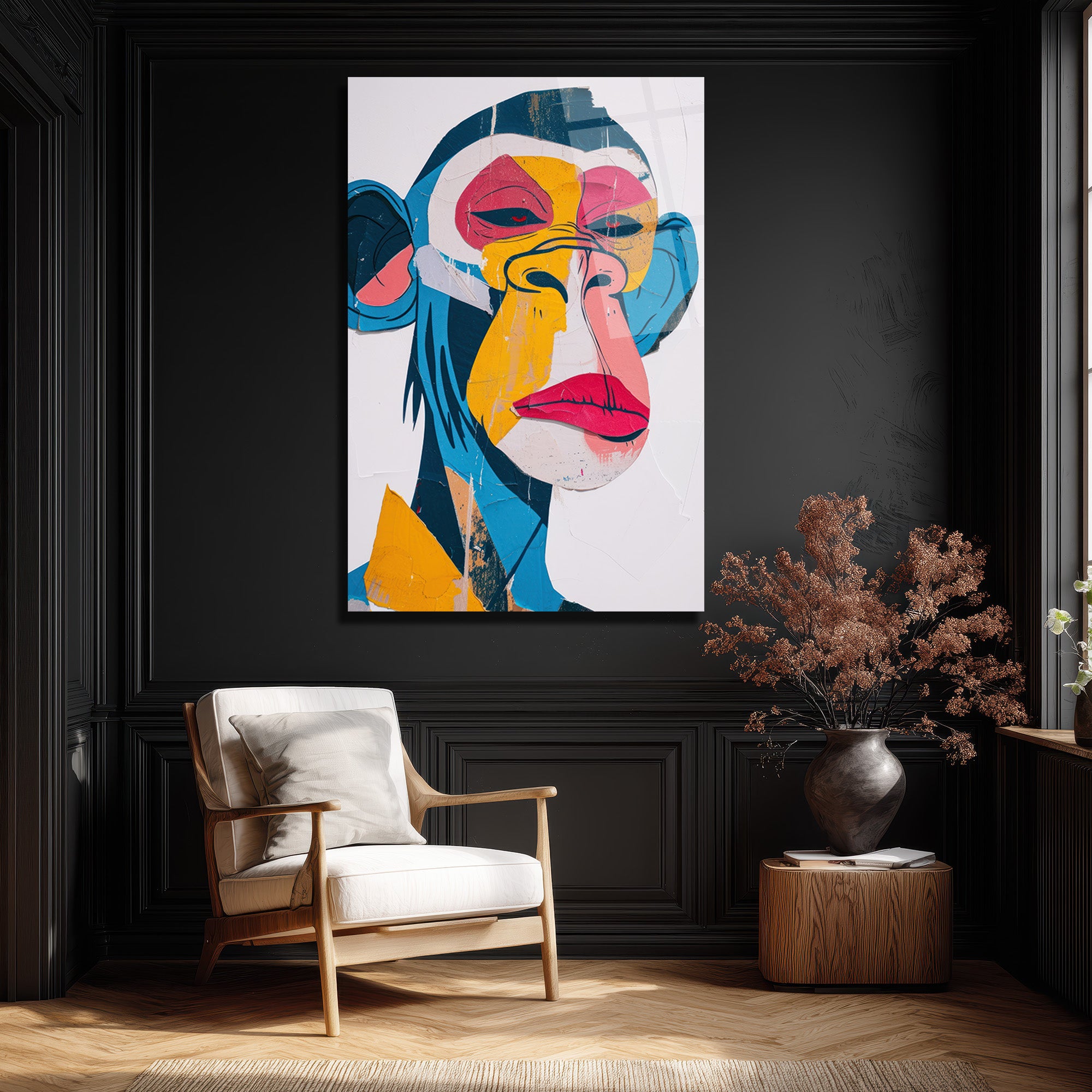 Canlı Renklerle Pop Art Maymun Cam Tablo