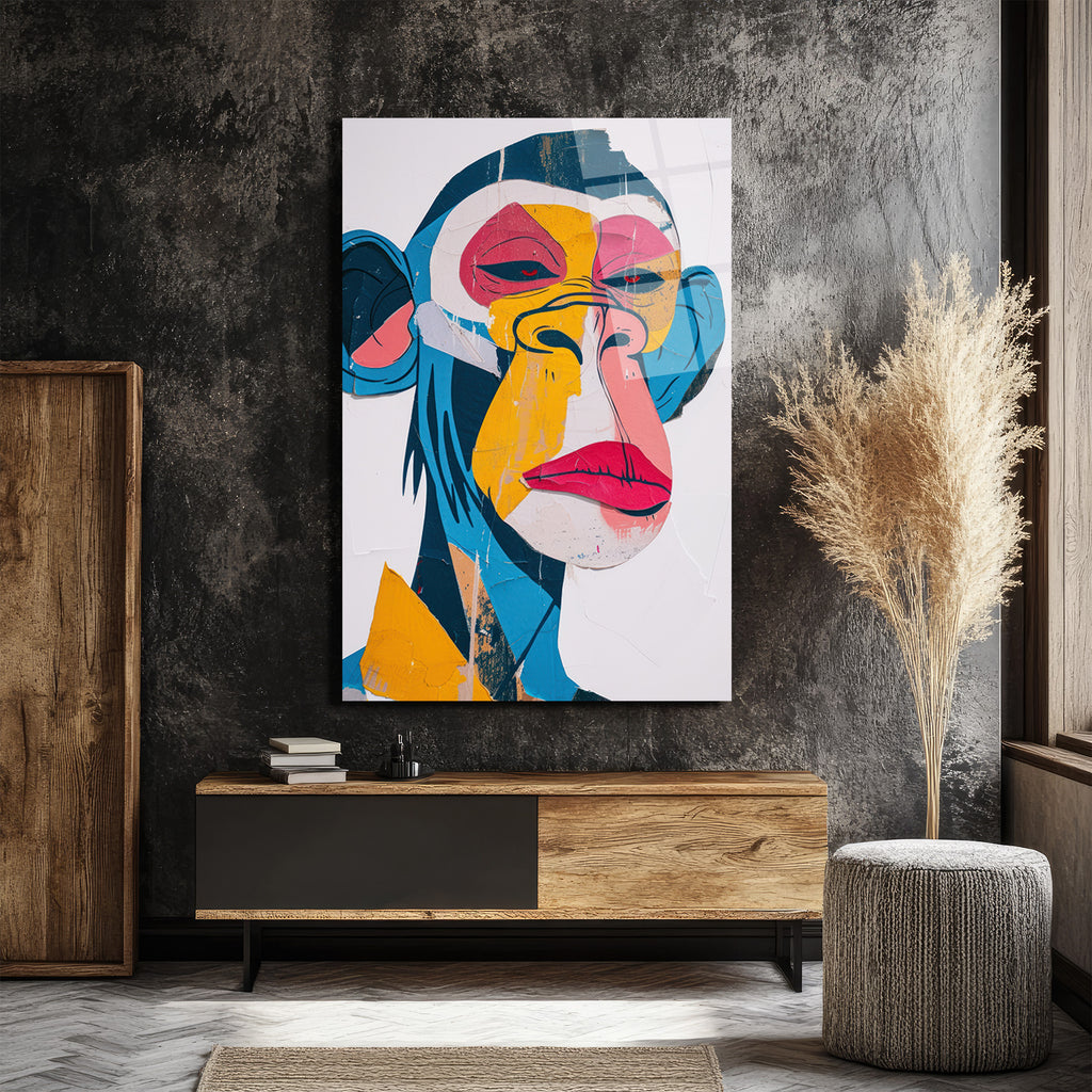 Canlı Renklerle Pop Art Maymun Cam Tablo