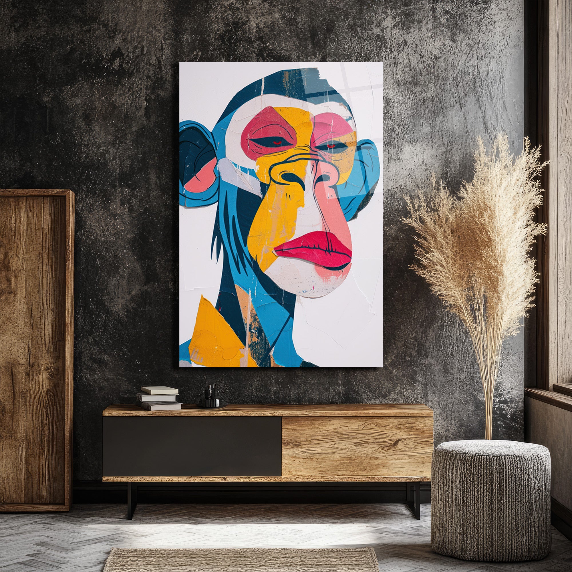 Canlı Renklerle Pop Art Maymun Cam Tablo