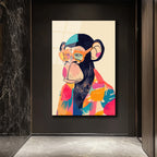 Cool Şempanze: Renkli Gözlüklü Pop Art Cam Tablo