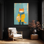 Sevimli Postacı Kedi Modern Sanat Cam Tablo
