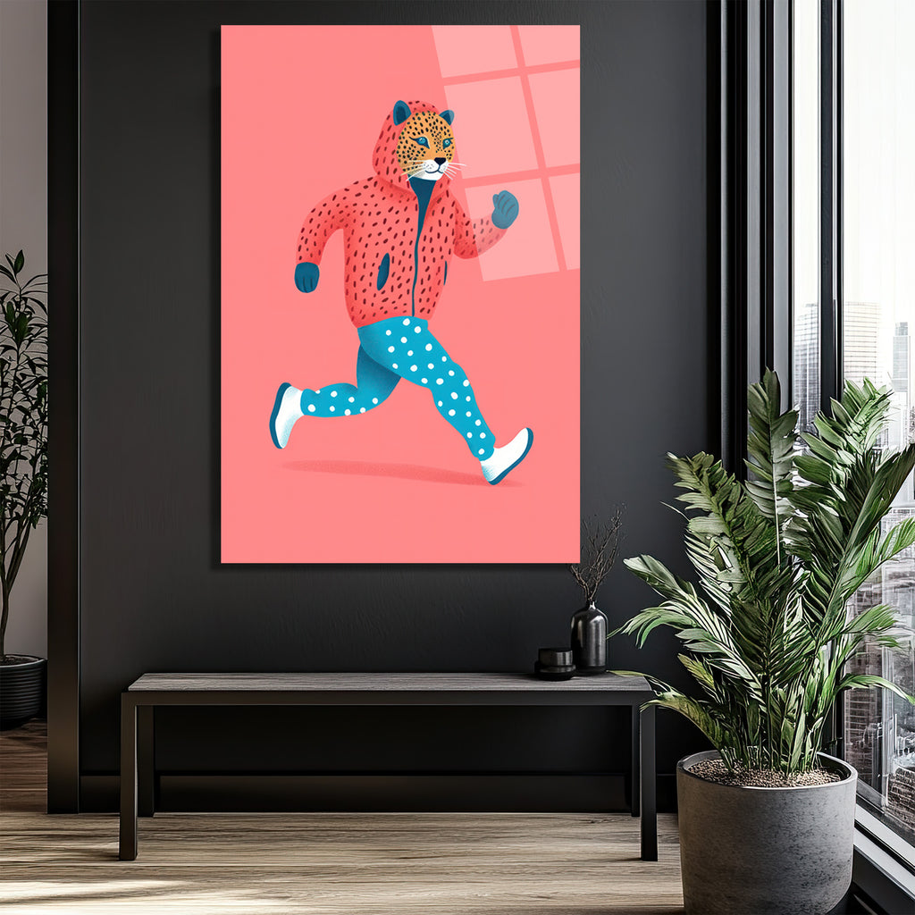 Koşan Leopar Figürlü Modern Cam Tablo