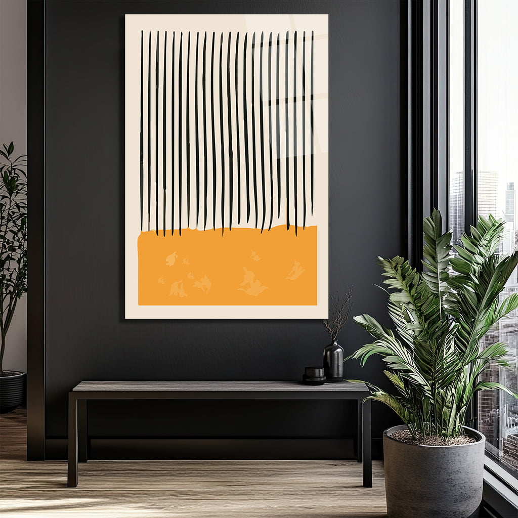 Minimalist Çizgiler ve Soyut Formlar Cam Tablo - Modern Duvar Sanatı