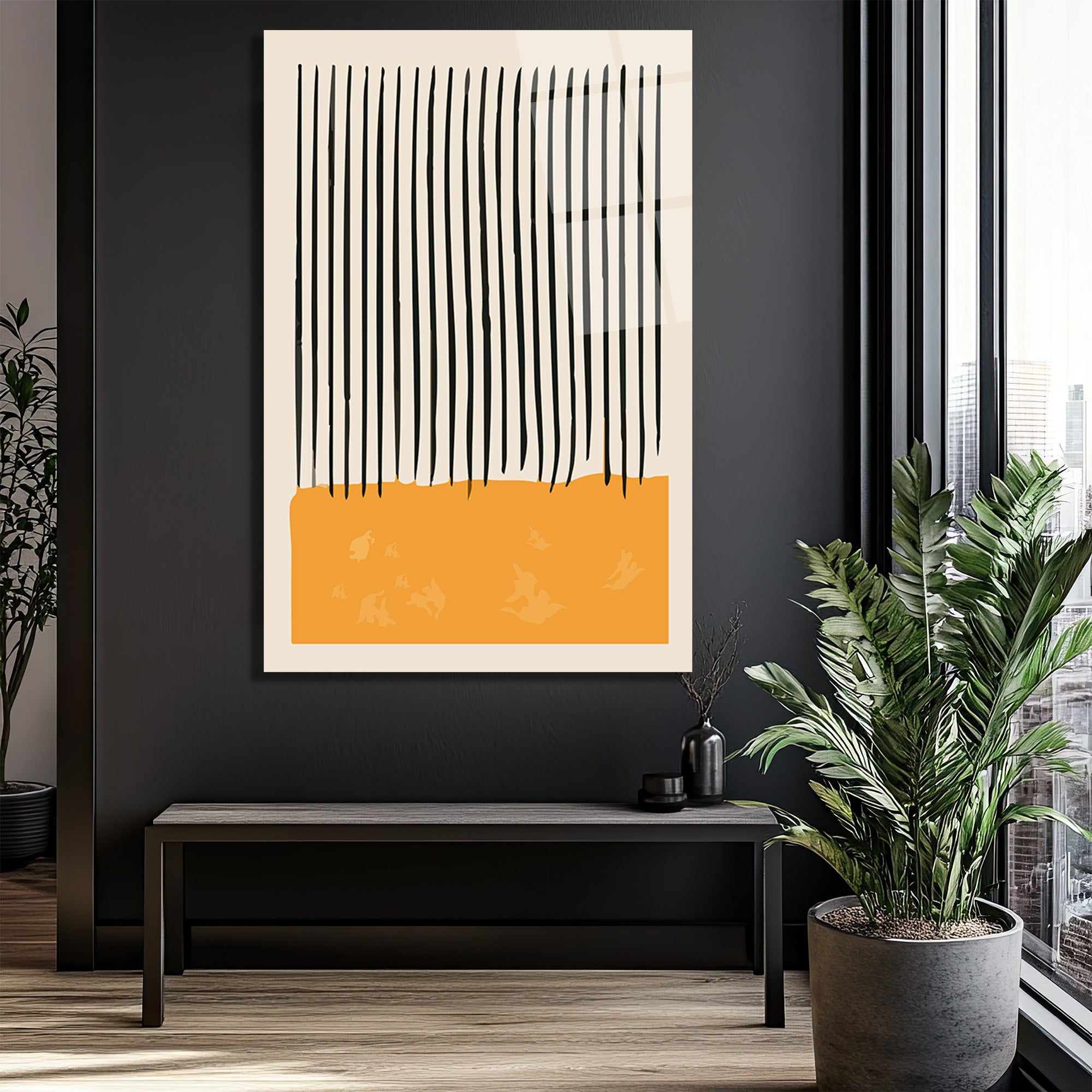 Minimalist Çizgiler ve Soyut Formlar Cam Tablo - Modern Duvar Sanatı