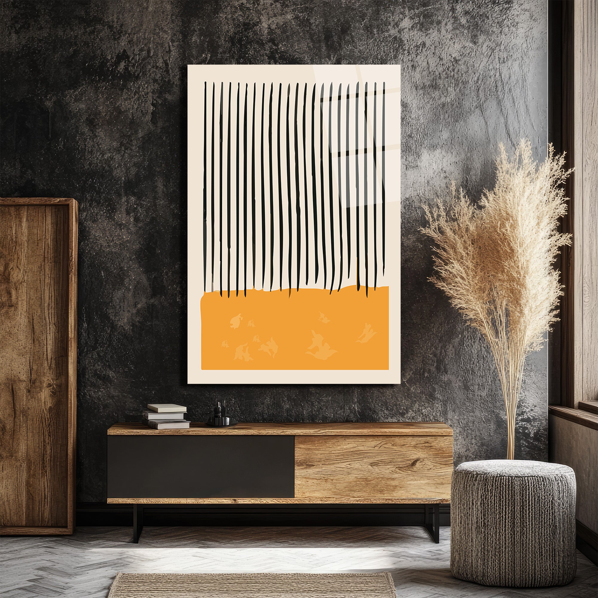 Minimalist Çizgiler ve Soyut Formlar Cam Tablo - Modern Duvar Sanatı