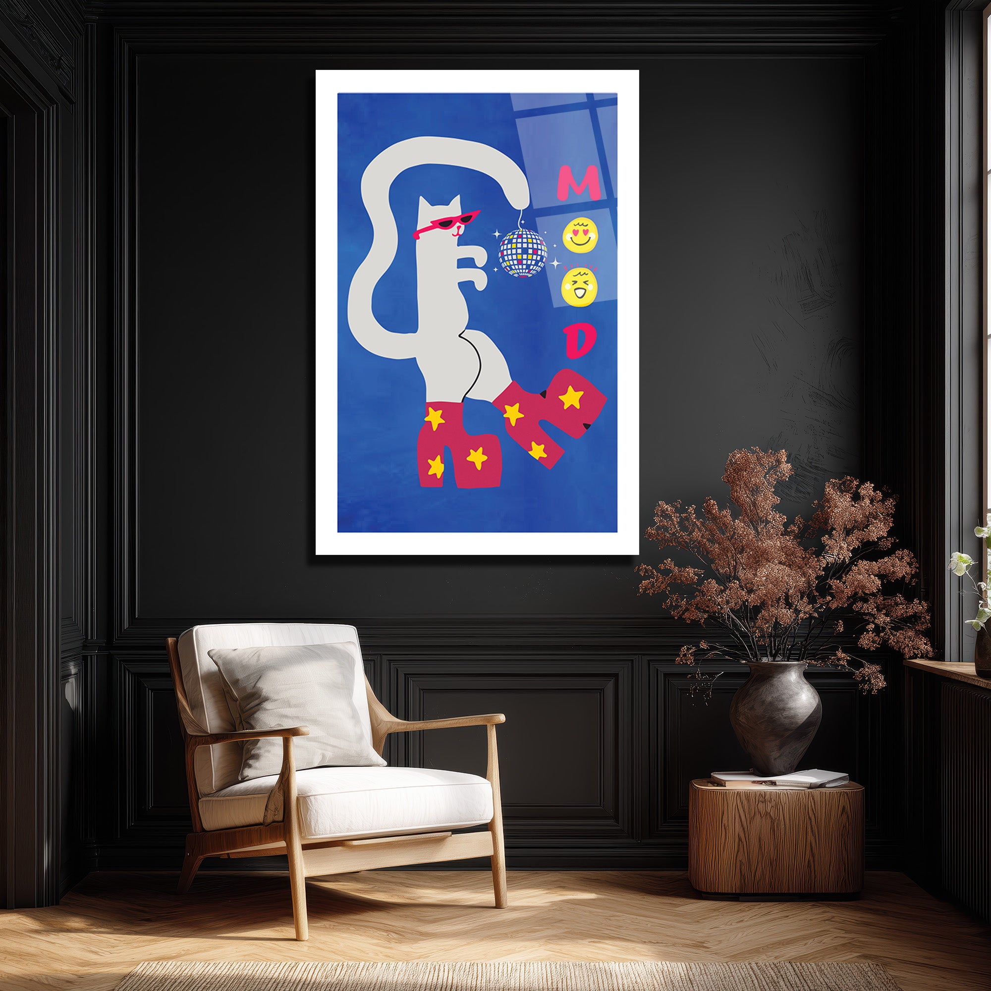 Disko Kedi Mood Cam Tablo - Eğlenceli Pop Art Duvar Sanatı
