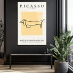 Minimalist Picasso 'Le Chien' Çizgisel Köpek Cam Tablo