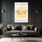 Minimalist Picasso 'Le Chien' Çizgisel Köpek Cam Tablo