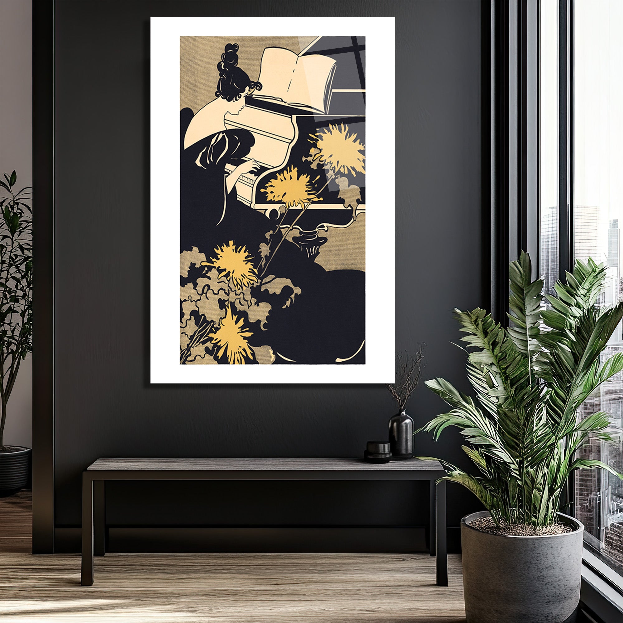 Art Nouveau Piyano Zarafeti Cam Tablo