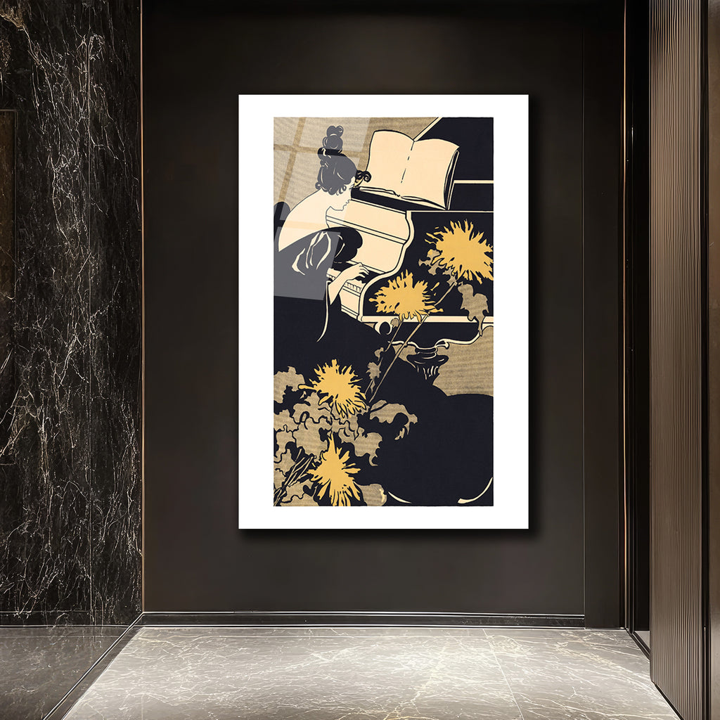 Art Nouveau Piyano Zarafeti Cam Tablo