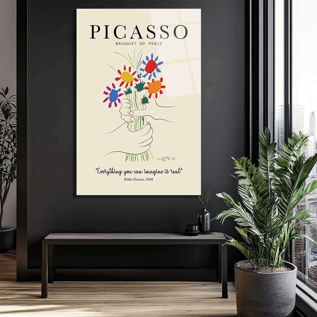 Picasso Barış Buketi Cam Tablo - Modern Sanat Duvar Dekoru