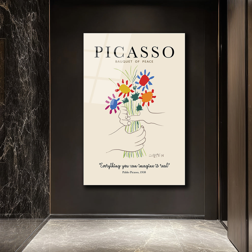 Picasso Barış Buketi Cam Tablo - Modern Sanat Duvar Dekoru