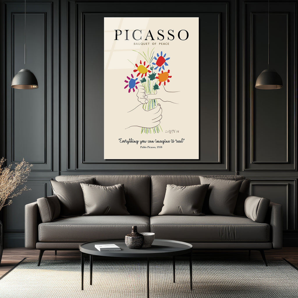 Picasso Barış Buketi Cam Tablo - Modern Sanat Duvar Dekoru