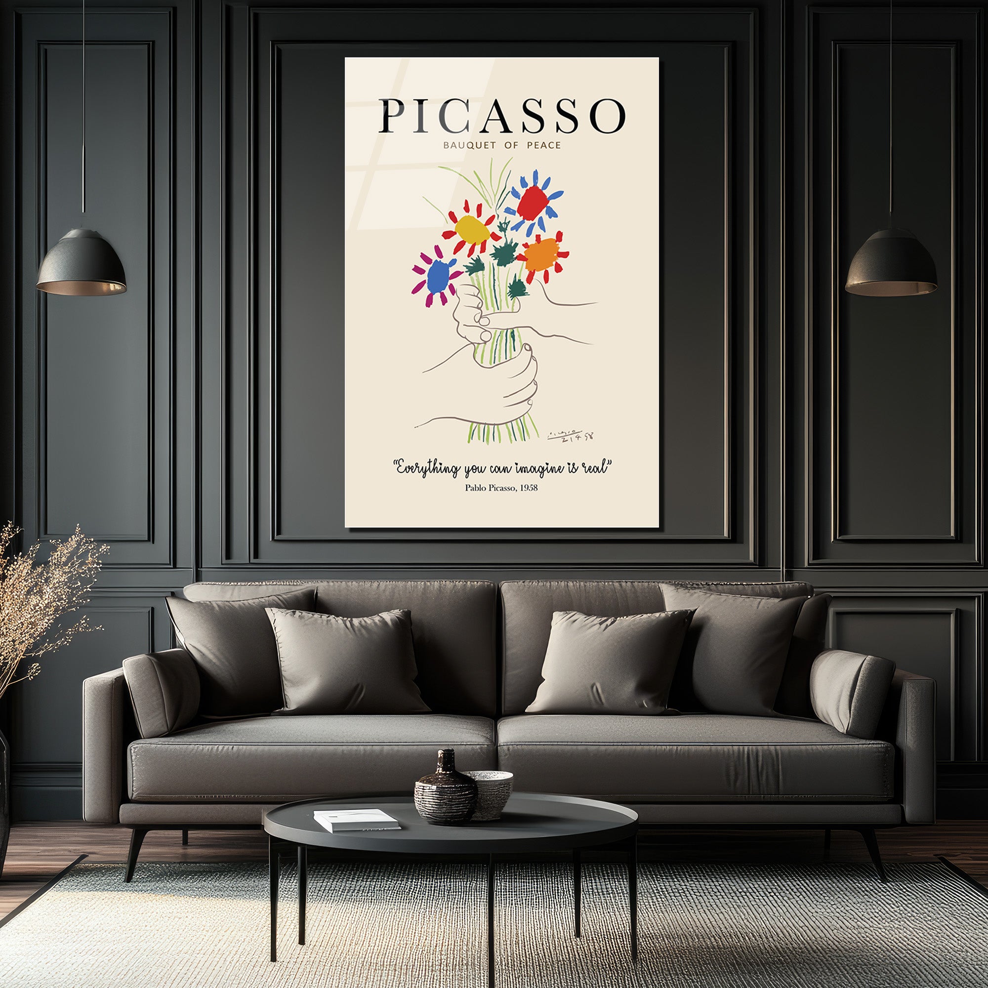 Picasso Barış Buketi Cam Tablo - Modern Sanat Duvar Dekoru