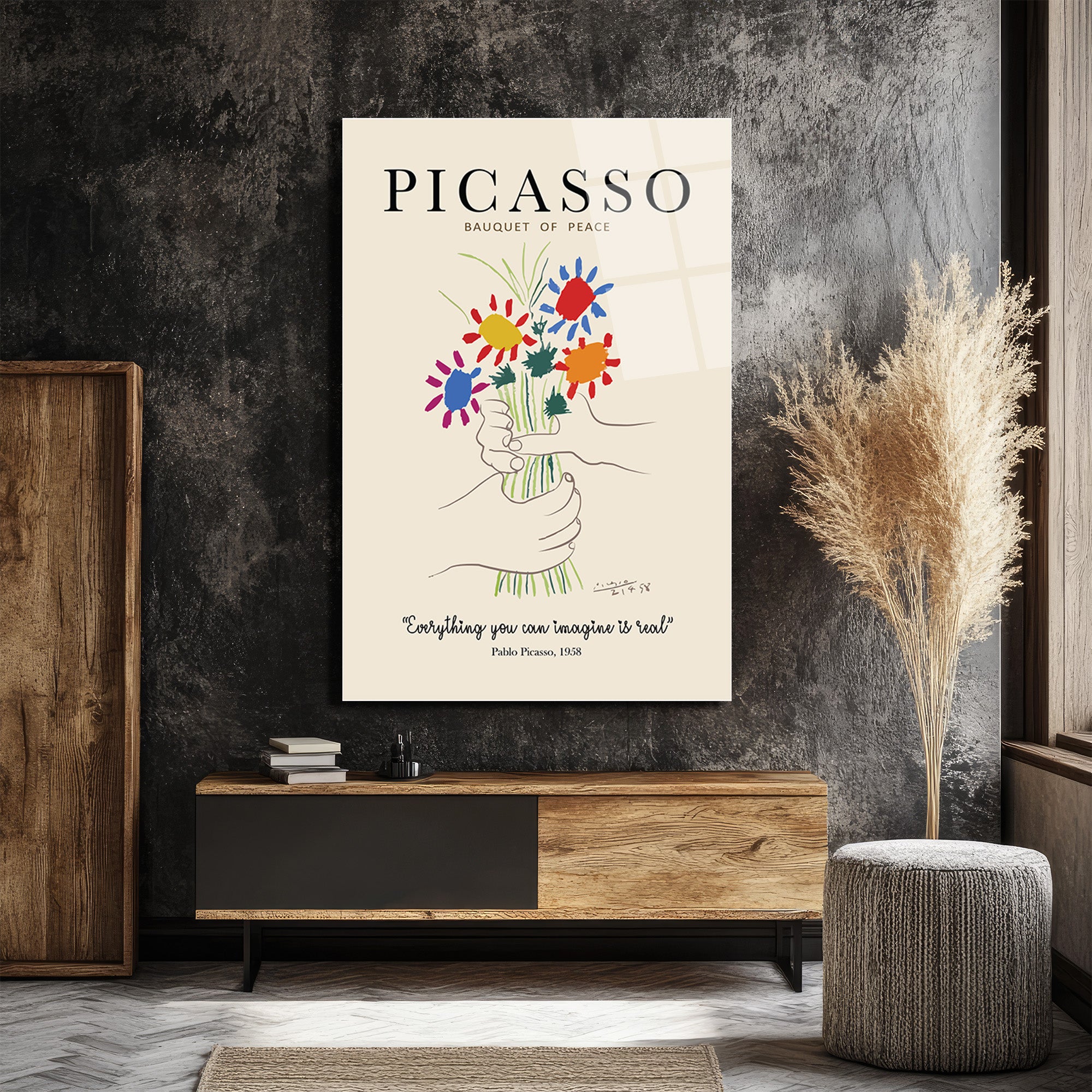 Picasso Barış Buketi Cam Tablo - Modern Sanat Duvar Dekoru
