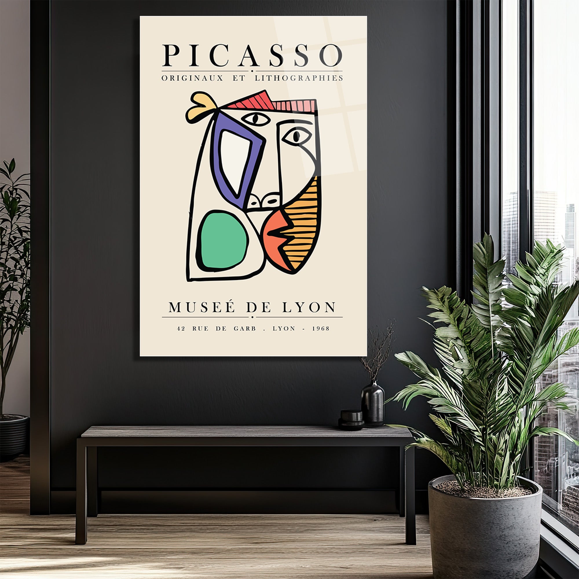 Picasso Tarzı Kübist Yüz Cam Tablo - Modern Sanat Duvar Dekorasyonu