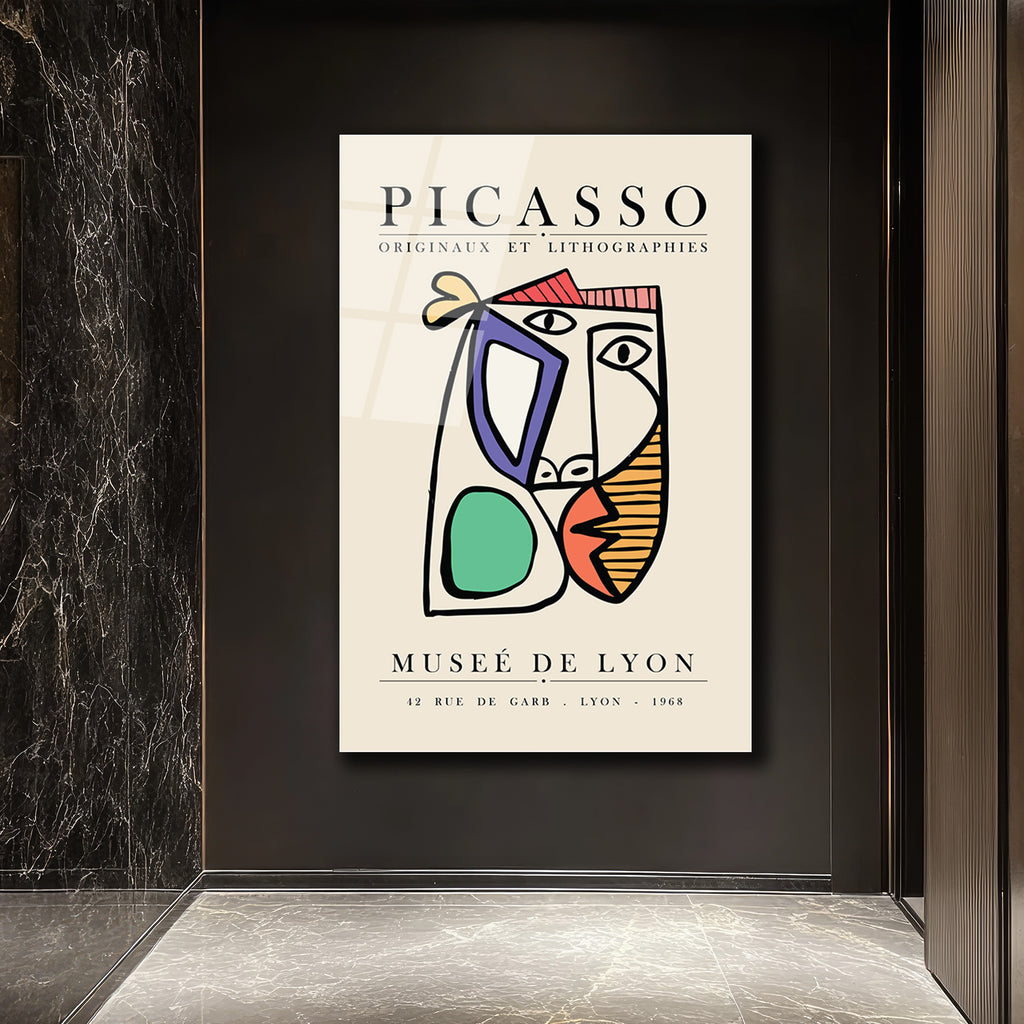 Picasso Tarzı Kübist Yüz Cam Tablo - Modern Sanat Duvar Dekorasyonu