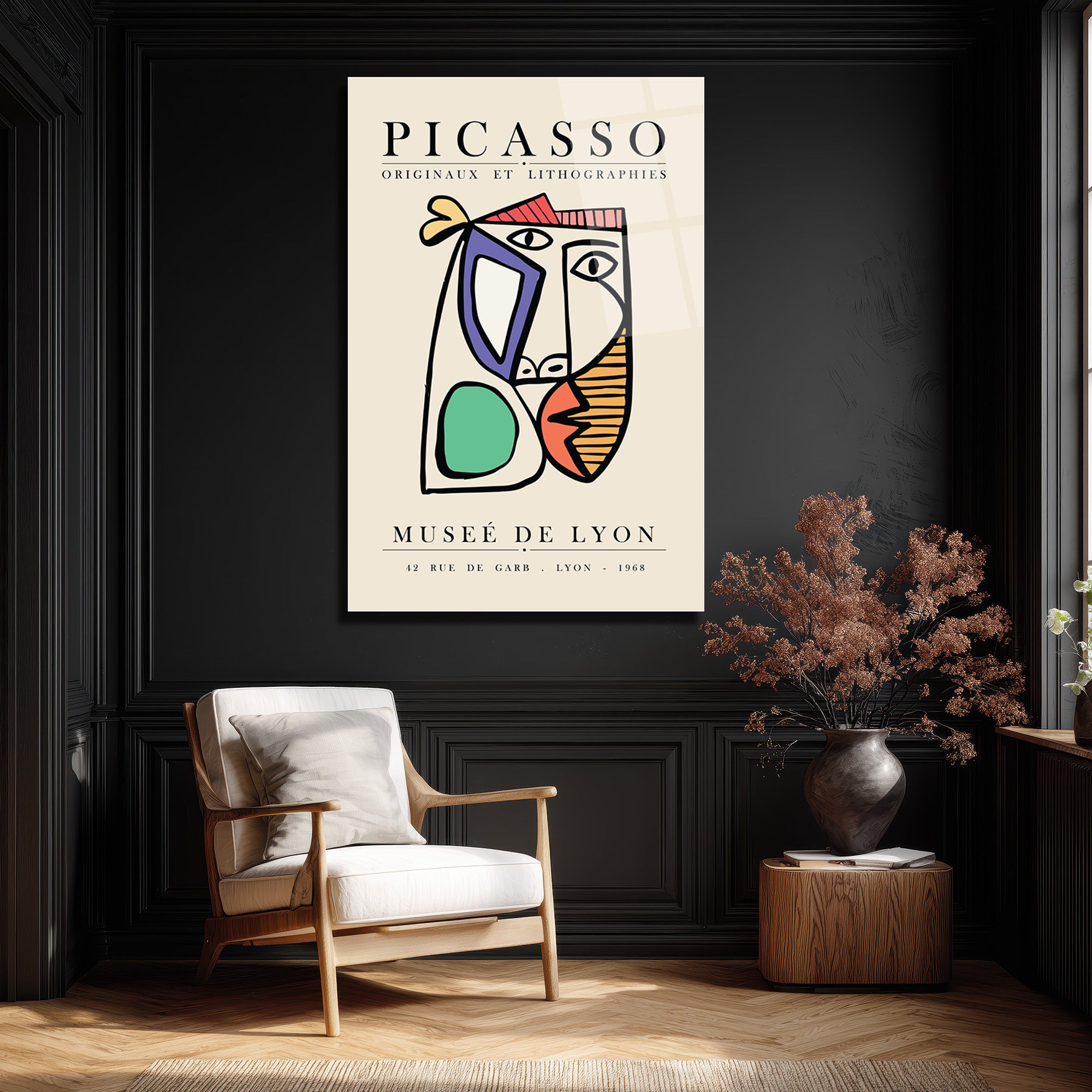 Picasso Tarzı Kübist Yüz Cam Tablo - Modern Sanat Duvar Dekorasyonu