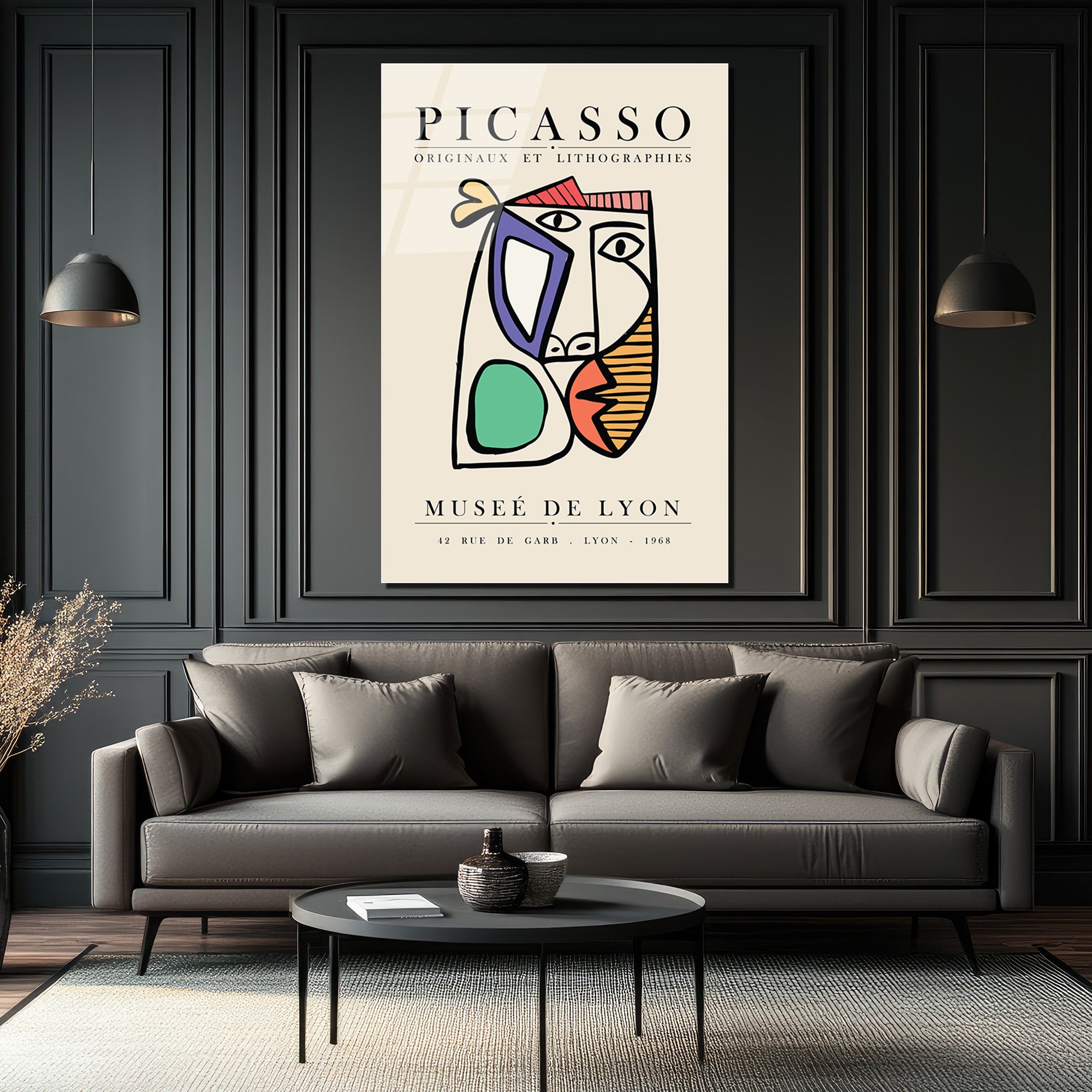 Picasso Tarzı Kübist Yüz Cam Tablo - Modern Sanat Duvar Dekorasyonu