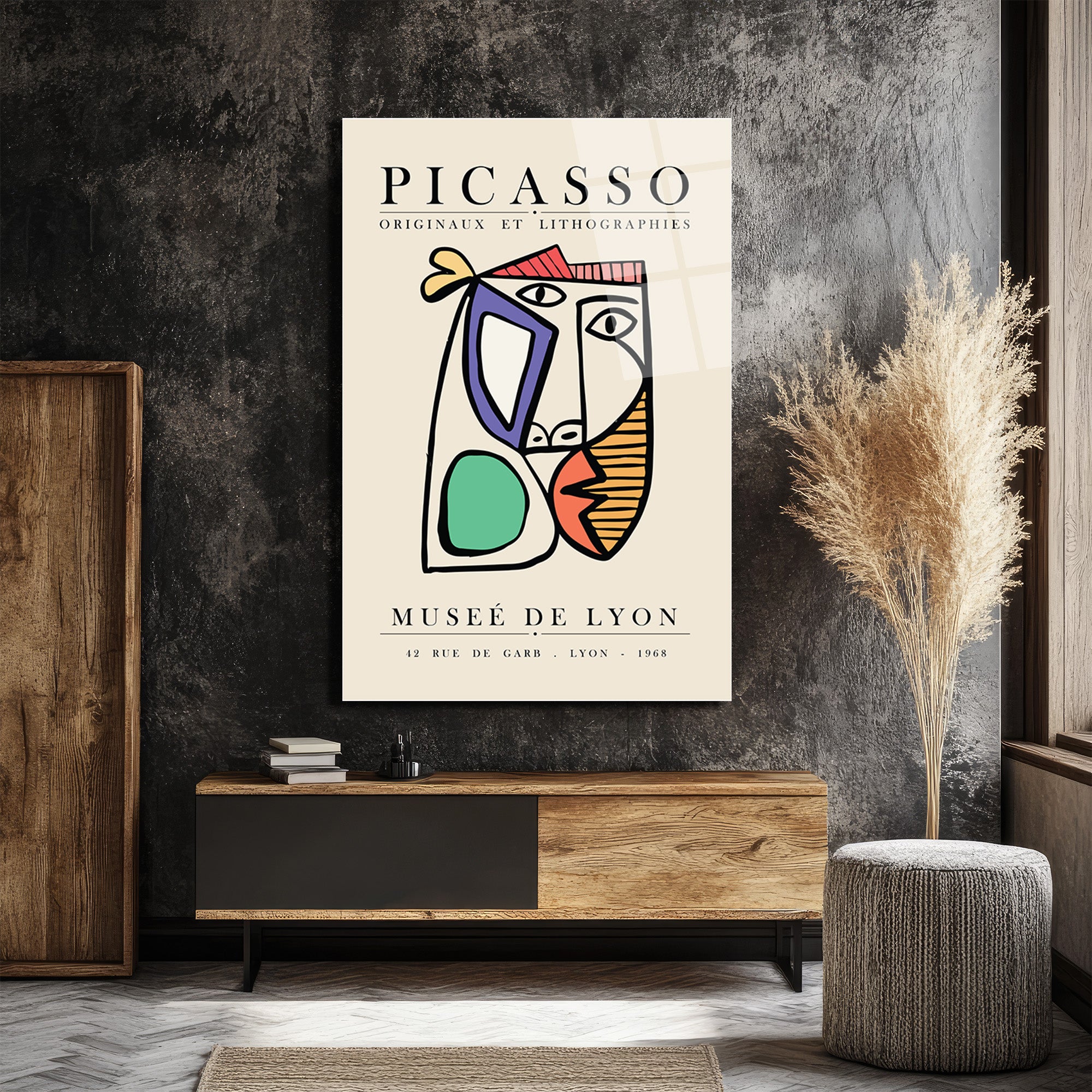 Picasso Tarzı Kübist Yüz Cam Tablo - Modern Sanat Duvar Dekorasyonu